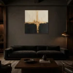 Gilded Axis Black & Gold Wall Art Canvas Print shown in a warm modern interior