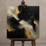 Smoky Obsidian Black & Gold Wall Art Canvas Print displayed on a studio easel