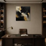 Smoky Obsidian Black & Gold Wall Art Canvas Print displayed in a contemporary gallery-inspired room