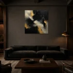 Smoky Obsidian Black & Gold Wall Art Canvas Print shown in a warm modern interior