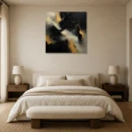 Smoky Obsidian Black & Gold Wall Art Canvas Print showcased in an elegant minimalist interior