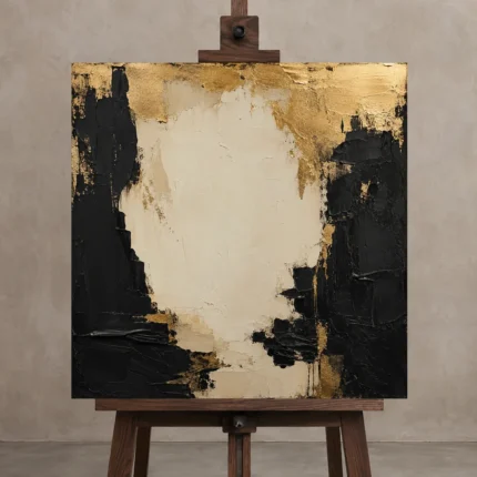 Gilded Atrium Black & Gold Wall Art Canvas Print shown in Studio Easel