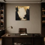 Gilded Atrium Black & Gold Wall Art Canvas Print displayed in a contemporary gallery-inspired room