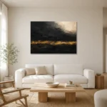 Gilded Horizon Black & Gold Wall Art Canvas Print styled in a refined neutral interior