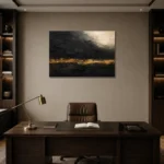 Gilded Horizon Black & Gold Wall Art Canvas Print displayed in a contemporary gallery-inspired room