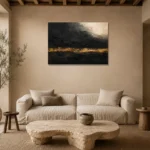 Gilded Horizon Black & Gold Wall Art Canvas Print presented in a sophisticated home setting