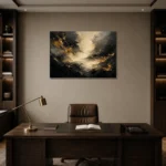 Gilded Atmosphere Black & Gold Wall Art Canvas Print displayed in a contemporary gallery-inspired room