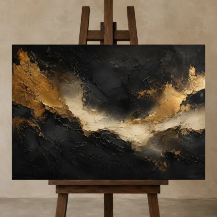 Gilded Passage Black & Gold Wall Art Canvas Print shown in Studio Easel