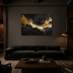 Gilded Passage Black & Gold Wall Art Canvas Print shown in a warm modern interior