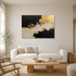 Gilded Drift Black & Gold Wall Art Canvas Print styled in a refined neutral interior