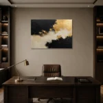 Gilded Drift Black & Gold Wall Art Canvas Print displayed in a contemporary gallery-inspired room