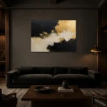 Gilded Drift Black & Gold Wall Art Canvas Print shown in a warm modern interior