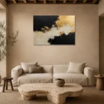 Gilded Drift Black & Gold Wall Art Canvas Print presented in a sophisticated home setting