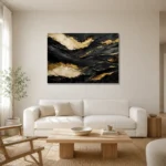 Gilded Currents Black & Gold Wall Art Canvas Print styled in a refined neutral interior