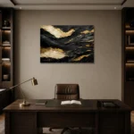 Gilded Currents Black & Gold Wall Art Canvas Print displayed in a contemporary gallery-inspired room