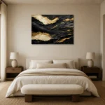 Gilded Currents Black & Gold Wall Art Canvas Print showcased in an elegant minimalist interior