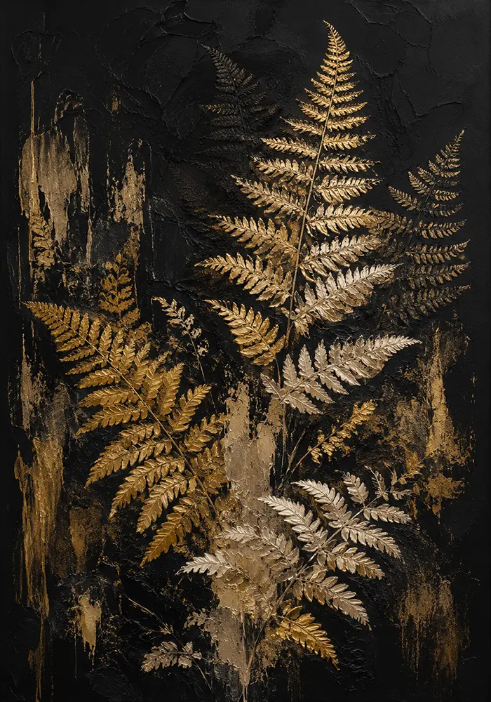 Golden Fern Botanical Black & Gold Wall Art Canvas Print