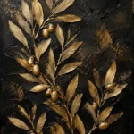Golden Olive Branch Botanical Black & Gold Wall Art Canvas Print