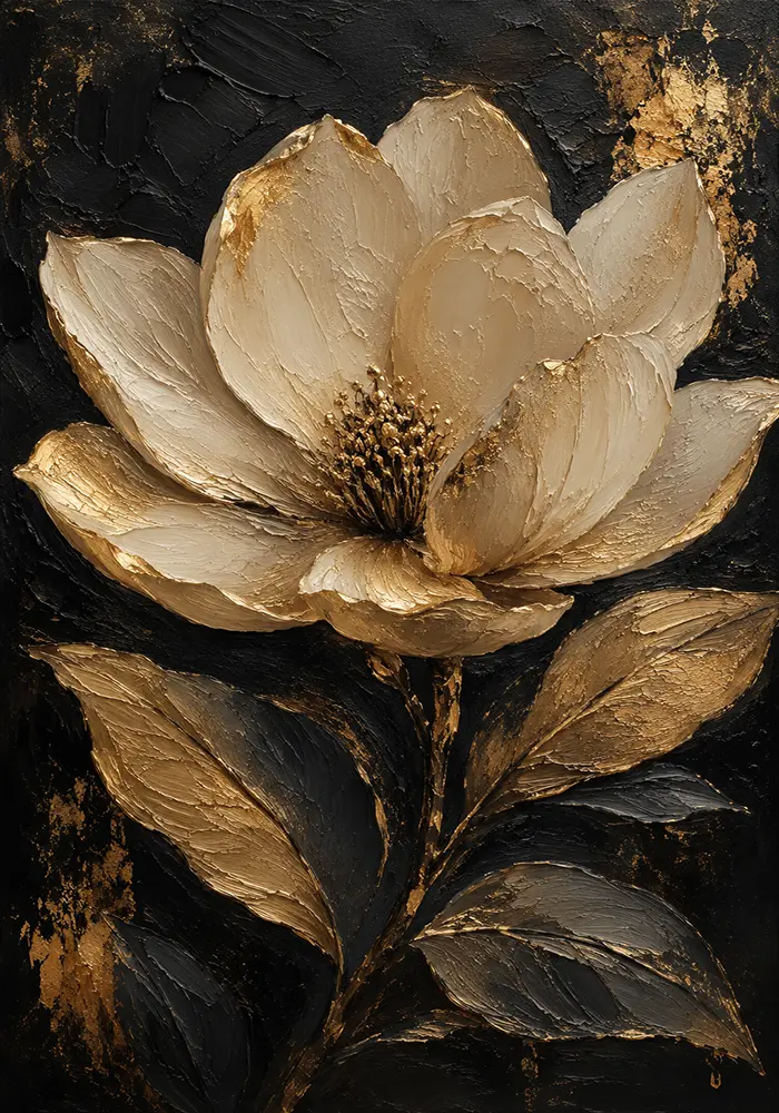 Golden Magnolia Botanical Black & Gold Wall Art Canvas Print