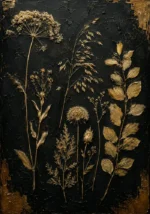 Golden Wildflower Botanical Black & Gold Wall Art Canvas Print