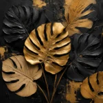 Golden Monstera Botanical Black & Gold Wall Art Canvas Print