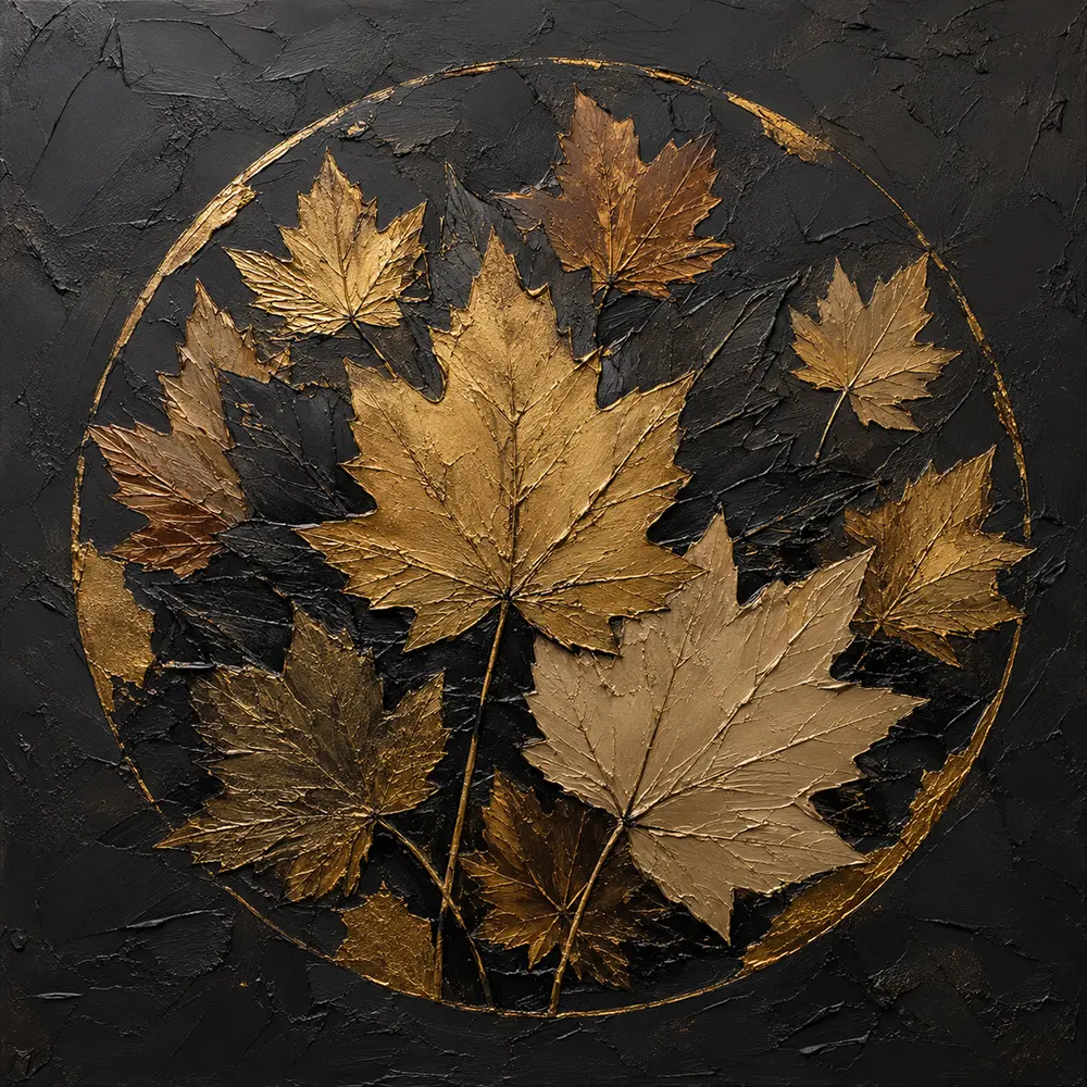 Golden Maple Leaves Botanical Black & Gold Wall Art Canvas Print