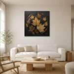 Golden Maple Leaves Botanical Black & Gold Wall Art Canvas Print styled in a refined neutral interior
