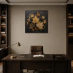 Golden Maple Leaves Botanical Black & Gold Wall Art Canvas Print displayed in a contemporary gallery-inspired room