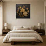 Golden Maple Leaves Botanical Black & Gold Wall Art Canvas Print showcased in an elegant minimalist interior