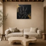 Golden Lavender Botanical Black & Gold Wall Art Canvas Print presented in a sophisticated home setting
