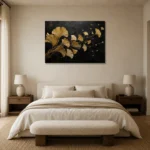 Golden Ginkgo Botanical Black & Gold Wall Art Canvas Print showcased in an elegant minimalist interior