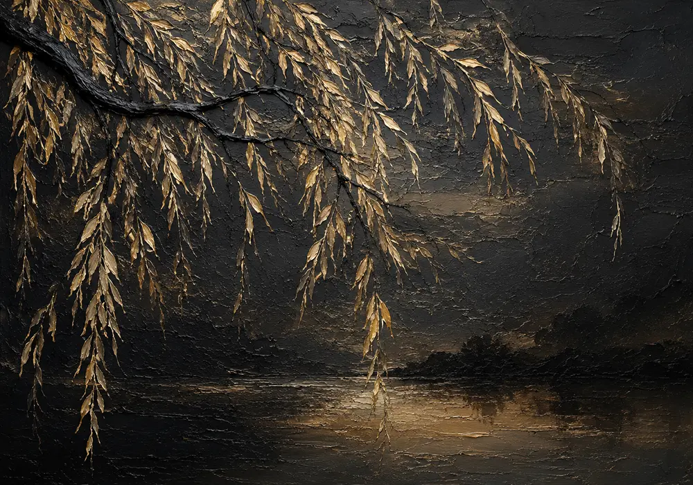 Golden Willow Botanical Black & Gold Wall Art Canvas Print