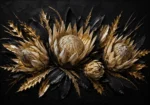 Golden Protea Botanical Black & Gold Wall Art Canvas Print
