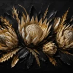 Golden Protea Botanical Black & Gold Wall Art Canvas Print