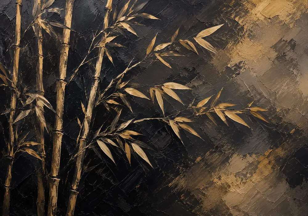 Golden Bamboo Botanical Black & Gold Wall Art Canvas Print