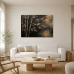 Golden Bamboo Botanical Black & Gold Wall Art Canvas Print styled in a refined neutral interior