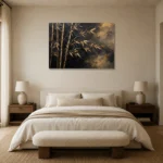 Golden Bamboo Botanical Black & Gold Wall Art Canvas Print showcased in an elegant minimalist interior