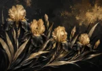 Golden Iris Botanical Black & Gold Wall Art Canvas Print