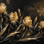 Golden Iris Botanical Black & Gold Wall Art Canvas Print