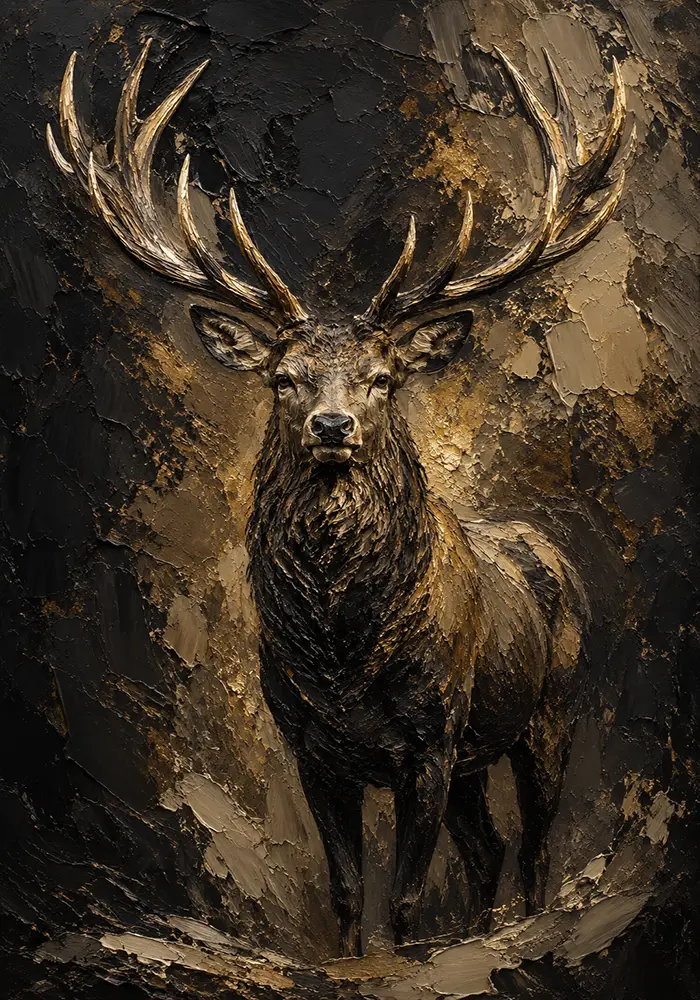 Golden Stag Black & Gold Wall Art Canvas Print