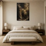 Golden Stag Black & Gold Wall Art Canvas Print showcased in an elegant minimalist interior