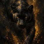 Golden-Eyed Panther Black & Gold Wall Art Canvas Print