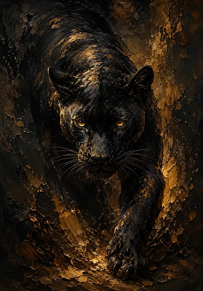 Golden-Eyed Panther Black & Gold Wall Art Canvas Print