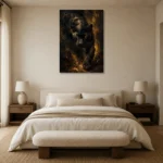 Golden-Eyed Panther Black & Gold Wall Art Canvas Print showcased in an elegant minimalist interior