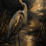 Golden Heron Black & Gold Wall Art Canvas Print