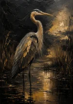 Golden Heron Black & Gold Wall Art Canvas Print