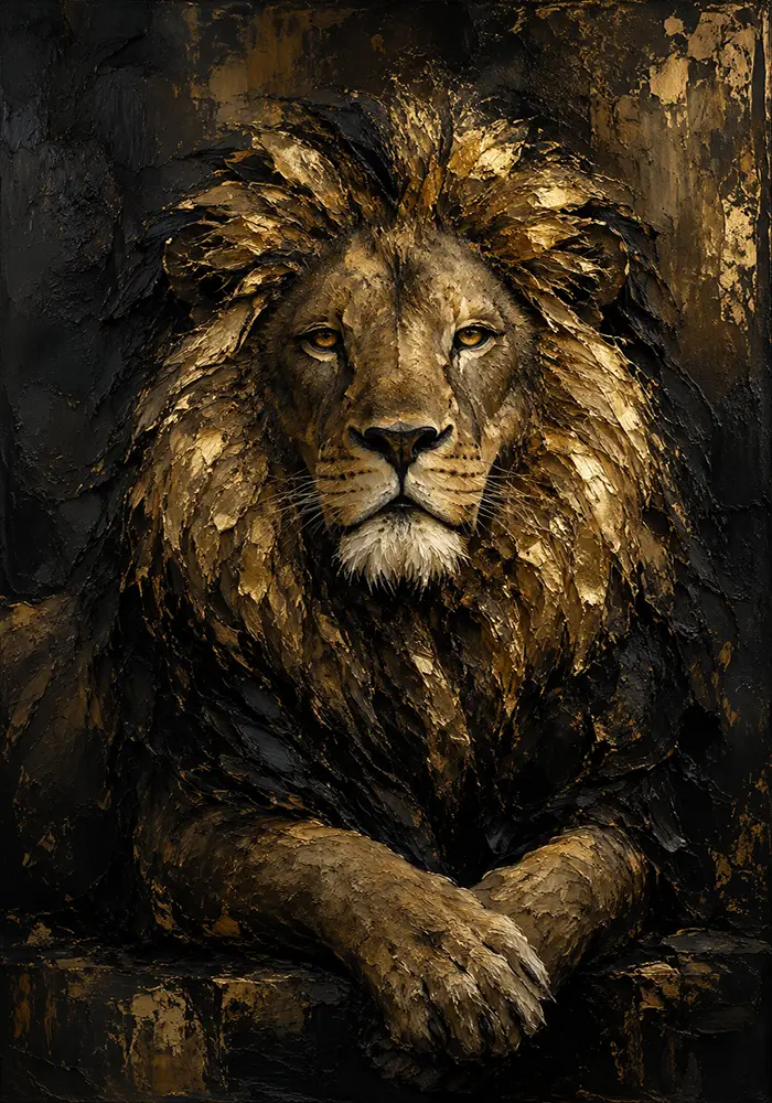 Golden Lion Black & Gold Wall Art Canvas Print