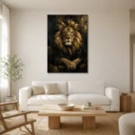 Golden Lion Black & Gold Wall Art Canvas Print styled in a refined neutral interior