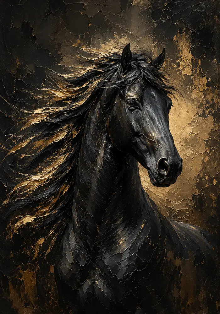 Black Stallion Black & Gold Wall Art Canvas Print