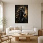 Black Stallion Black & Gold Wall Art Canvas Print styled in a refined neutral interior